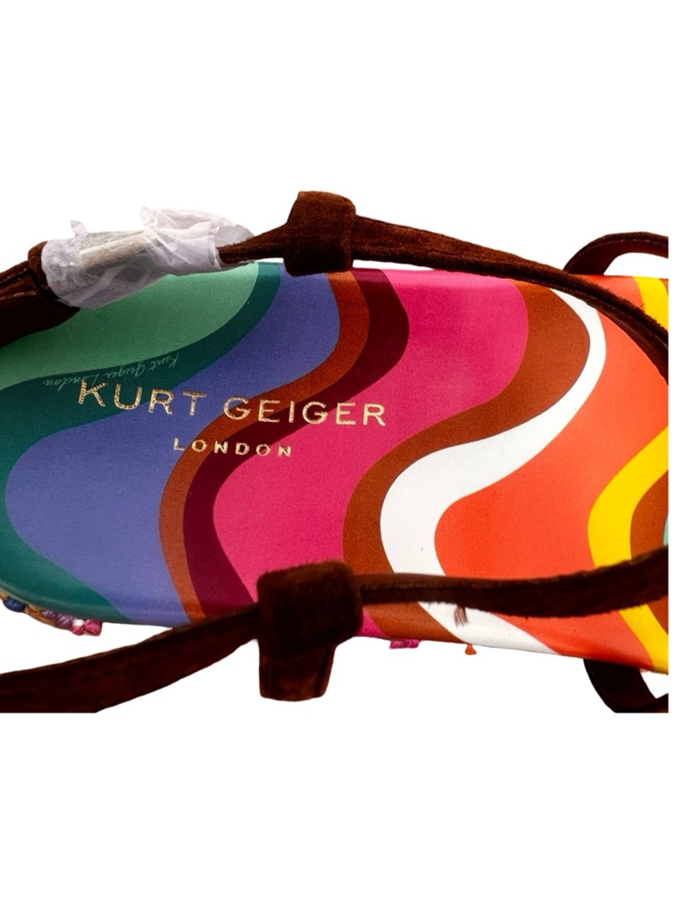 NWOB $258 KURT GEIGER Chelsea Platform Sandals – Multicolor Woven Flatform - Picture 3 of 7